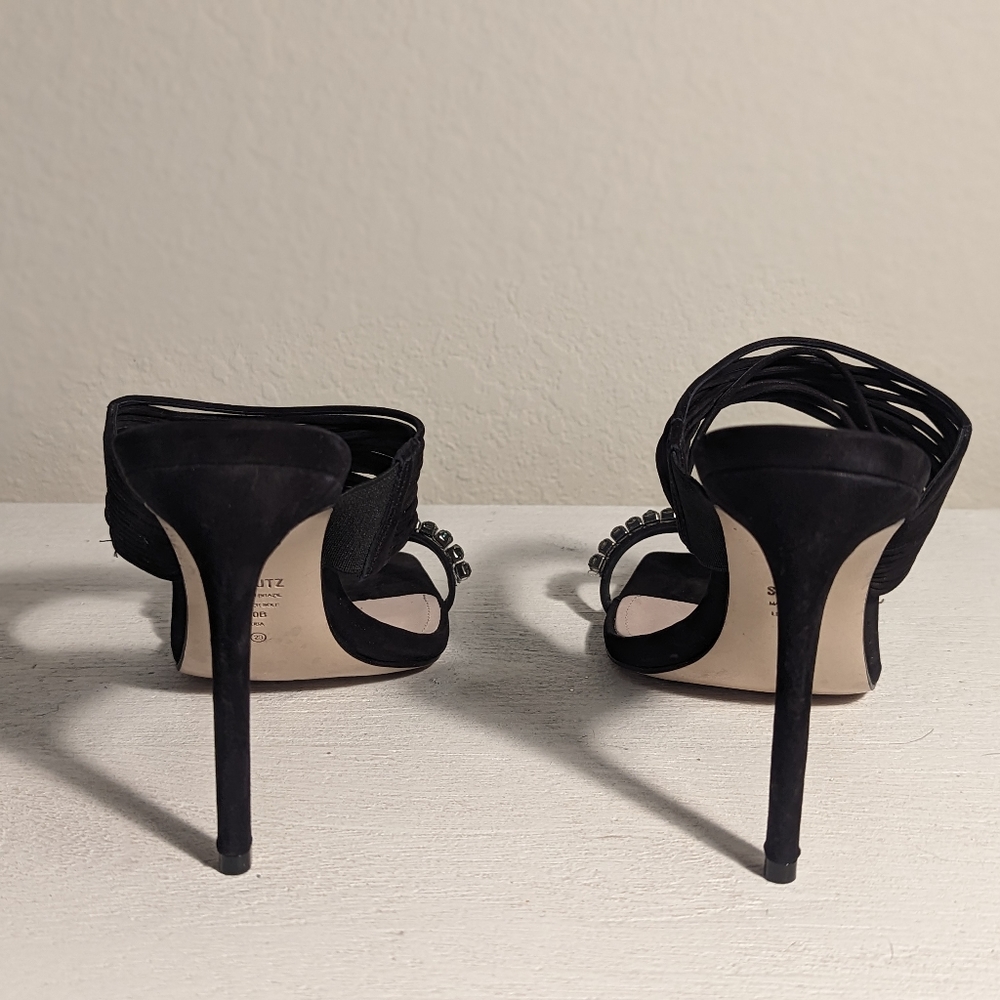Schutz kimber strappy black suede heels with beading, size 10 - Picture 2 of 12